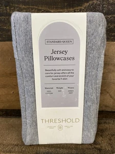 Threshold Jersey Pillowcases Standard Queen Cotton Gray 2-Pack NEW - Picture 1 of 7