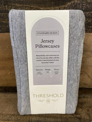 Fronhas de jersey Threshold padrão queen algodão cinza pacote com 2 NOVO - Imagem 1 de 4