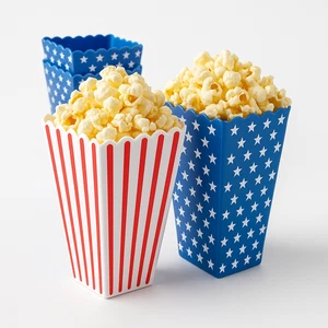 8 Pcs Plastic Red White Striped or Blue Popcorn Containers Bucket Boxes Square - Picture 1 of 8