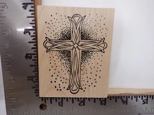 PRETZEL CITY PAPER CROSS EASTER WOOD RUBBER STAMP EUC L2510 - Picture 1 of 2