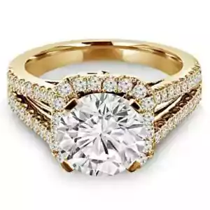 3.25Ct Round Solitaire Moissanite D/VVS1 Engagement Ring 14k Yellow Gold Over - Picture 1 of 5