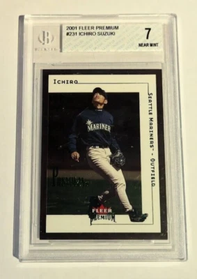 BGS 7 2001 Fleer Premium Ichiro 231 Serial #'d 1553/1999 RC Redemption HOF - Image 1 of 2