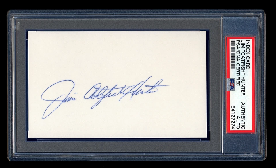 JIM CATFISH HUNTER SIGNED MINT INDEX CARD PSA/DNA AUTOGRAPHED YANKEES WSC - Image 1 of 1