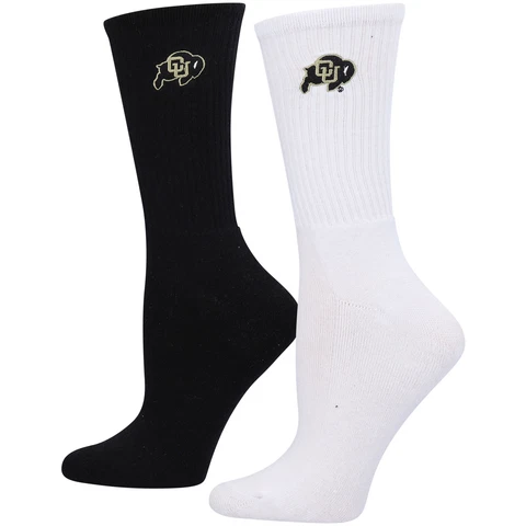 Women's ZooZatz Black/White Colorado Buffaloes 2-Pack Quarter-Length Socks Cover