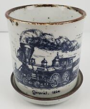 Vintage Round Planter Cup With Plate And Plug 3.5" Train General 1864 Japan