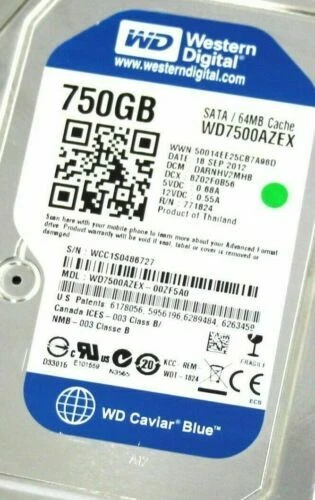 Western Digital Caviar Blue 750GB 6Gbps 7.2K RPM 3.5" SATA Hard Disk WD7500AZEX - Image 1 of 1