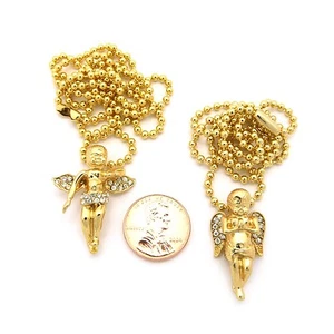 Baby Engel Micro Anhänger mit 2mm 20" & 24" Kugelkette Hip Hop Halskette Set FRC470 - Bild 1 von 6