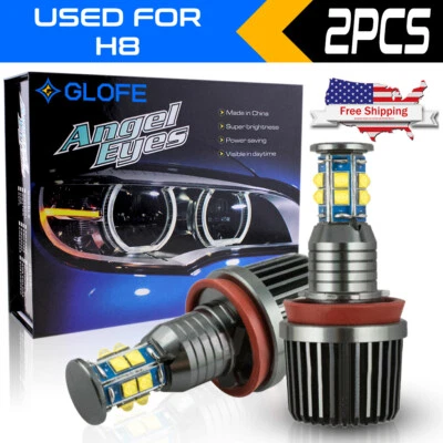 For BMW H8 1 3 5 Series 12SMD White LED Angel Eyes Ring Marker Light Bulbs - Image 1 of 4