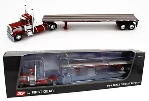 DCP 1:64 *RED & WHITE* Single Axle Peterbilt 359 Day Cab w/48' Flatbed Trailer - Picture 1 of 7