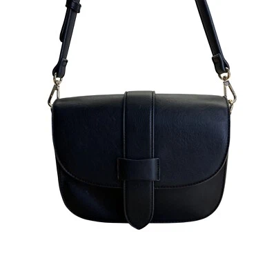 Sole Society Black Faux Leather Adjustable Strap & Snap Closure Crossbody Bag Foto 1 de 4