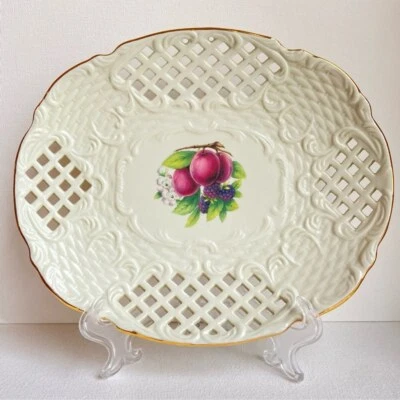 Formalities by Baum Bros vintage pierced platter plate, fruit floral, gold trim Foto 1 de 4