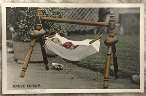 Child in Native Cradle Calcutta India D. Marcopolo & Co Color RPPC Postcard B555 - Picture 1 of 3