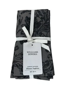 Juego de 4 servilletas de cena de tela jacquard damasco Williams Sonoma negro gris - Imagen 1 de 6