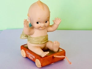 Adorable 1993 Enesco Jeseco Xmas Flyer Wagon Kewpie Bisque Figure - Picture 1 of 6