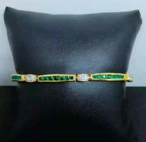 4 Ct Princess Cut Simulated Emerald & Diamond Bracelet 14k Yellow Gold Plated - Picture 1 of 6