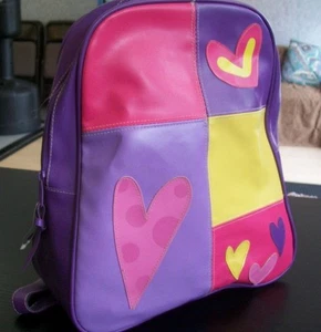 Purple, Yellow & Pink HEARTS 13" x 11" Vinyl Backpack,School; Camp; Overnite Bag - Picture 1 of 12