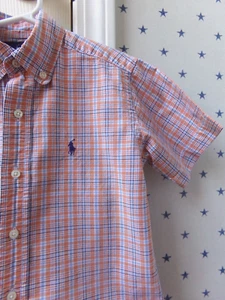 Vtg RALPH LAUREN Blue Orange White Plaid 4 Boys Dress Shirt $59 Polo 100% Cotton - Picture 1 of 17
