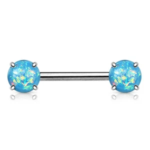 Pair of Aqua Fire Opal Barbell Nipple Rings Piercing Jewelry 14G - Picture 1 of 3