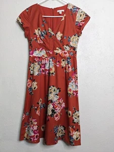 Vestido Floral Garnet Hill 100% Algodón Talla 2 Hasta la Rodilla Cuello en V Naranja - Imagen 1 de 4