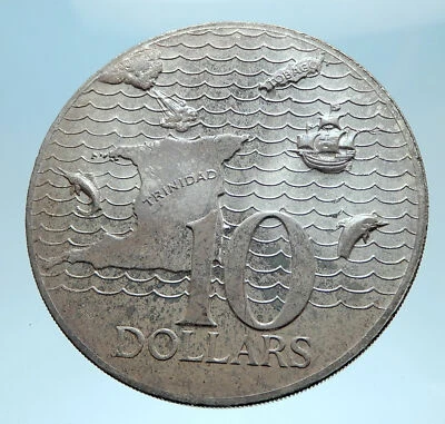 1972 TRINIDAD and TOBAGO Islands Ship Large 4.2cm Proof Silver Coin i77804 - Image 1 of 3
