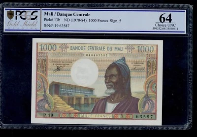 MALI  1000 FRANCS  ( 1970-84 )  PICK # 13b PCGS 64 CHOICE UNC. - Image 1 of 2