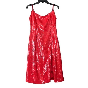 Bardot Sequin Midi Dress Red Large Womens Slit Lined Spaghetti Strap - Picture 1 of 13