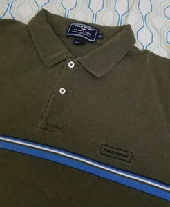 Vintage 90s Ralph Lauren Striped Polo Green Blue Black Spellout Logo XXL 2XL - Picture 1 of 4