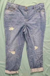 NWOT Rachel Hollis Ltd. Straight Boyfriend Blue Medium Wash Cuffed Jeans 18W  - Picture 1 of 7
