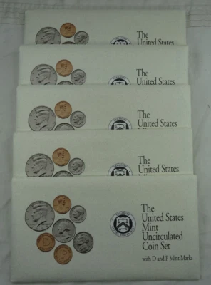 (5) 1992 P & D US Mint Uncirculated Sets 50 Coins OGP Original Envelopes BU - Image 1 of 4