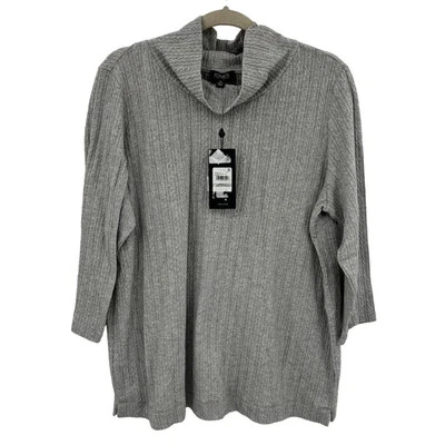 Womens Cable Knit Mock Turtleneck Sweater Size 1X Gray Casual NWT Soft Modern - Image 1 of 4
