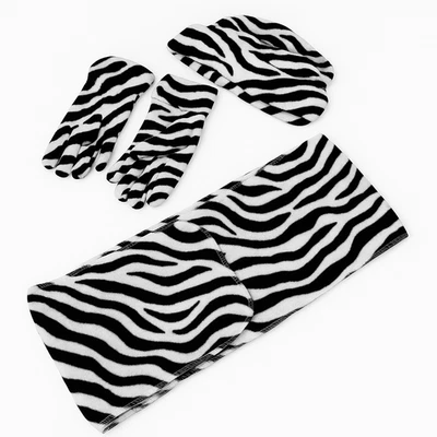 Conjunto de sombrero, bufanda y guantes de invierno con estampado de cebra - polar suave - 3 piezas para mujer Foto 1 de 4