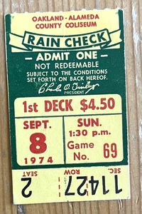 9/8/74 A'S/RANGERS TICKET STUB-FERGIE JENKINS GANA #171... SOLO 8.984 FANS EN JUEGO - Imagen 1 de 1