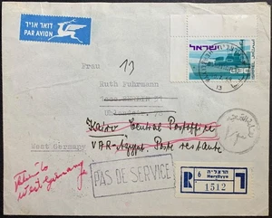 1969 unique Israeli airmail to Germany re-routed to Egypt & refused service - Picture 1 of 2