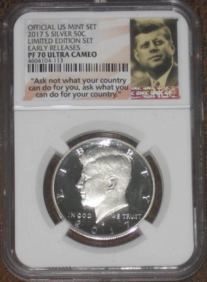 2017 S Proof Silver JFK Kennedy Half Dollar NGC PF70 UCAM Limited Edition ER PR - Image 1 of 2
