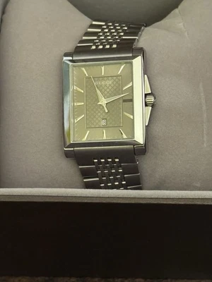 GUCCI Rectangle Brown Date Dial Men Watch YA 138402 G Timeless - Image 1 of 4