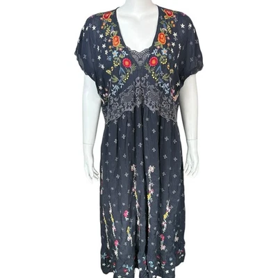 Johnny Was Sabine Midi Dress Womens Large Embroidered Floral Lace Boho Cottage - Image 1 of 4