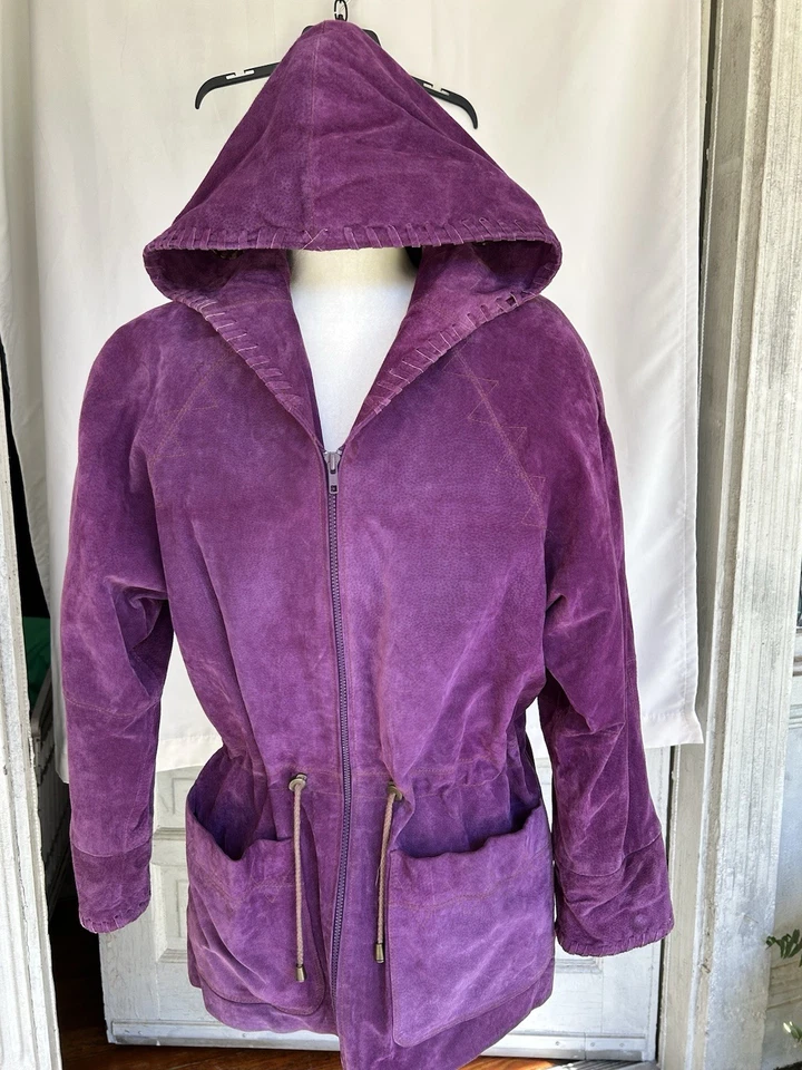 Auténtica chaqueta de gamuza Winlit 1969 para mujer M púrpura con capucha cremallera cordón Foto 1 de 4