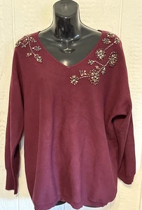 Chico’s Gem Neckline Pullover Sweater Gr. 2 US L V-Ausschnitt Farbe Deep Merlot Herbst - Bild 1 von 13