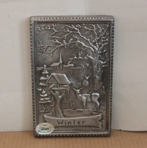 Wandbild Zinn 800g Relief 21cm Winter Landschaft Jahreszeiten alt vintage 4-4 - Bild 1 von 3