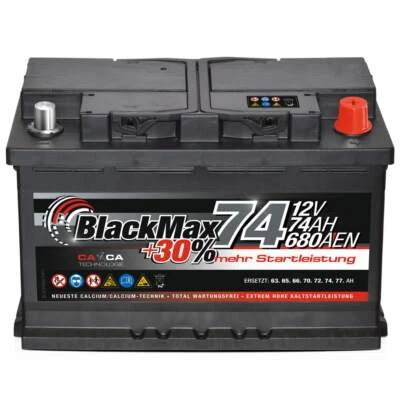 PKW Batterie Autobatterie 12V 74Ah 680A BlackMax Starterbatterie statt 70Ah 72Ah - Bild 1 von 4