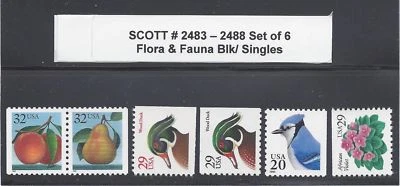 US Scott # 2483 -2488 6 Flora & Fauna Booklet Stamps    - Image 1 of 2