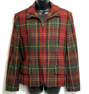 Jones New York Red Plaid Blazer Wool Jacket Sz 10 Made In Canada - Picture 1 of 14