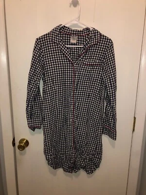 Lands End Womens XS Blue & White Check Gingham Button Up Long Sleeve Nightgown - Image 1 of 3