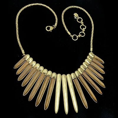 LUCKY BRAND Necklace Wood Inlay Matte Gold Finish Natural Material Egyptian Look - Image 1 of 4