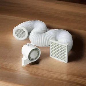 Inline Extractor Fan Kit 100mm 4" for Shower Bathroom c/w Loft Ducting & Grilles - Picture 1 of 12