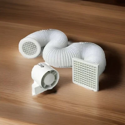 AIR VENT Inline Dunstabzugshaube Set 100mm 4" für Dusche Bad c/w Loft Kanäle & Gitter
