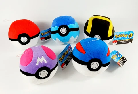 Pokemon 2016 Pokeball Plush Lot TOMY Game Stop Ultra Hyper Master Water Great Cover