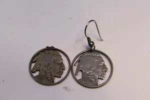 Genuine 1936 1937 Indian Head Buffalo Nickel - Silver Earrings - Picture 1 of 5