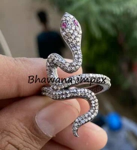 Diamond Snake Natural Rose Cut Diamond Sterling Silver Ring Victorian Jewelry - Picture 1 of 2
