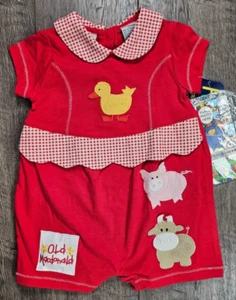 Baby Girl Clothes New Funstuff 3-6 Month Red Old McDonald Farm Cow Pig Outfit - Picture 1 of 3